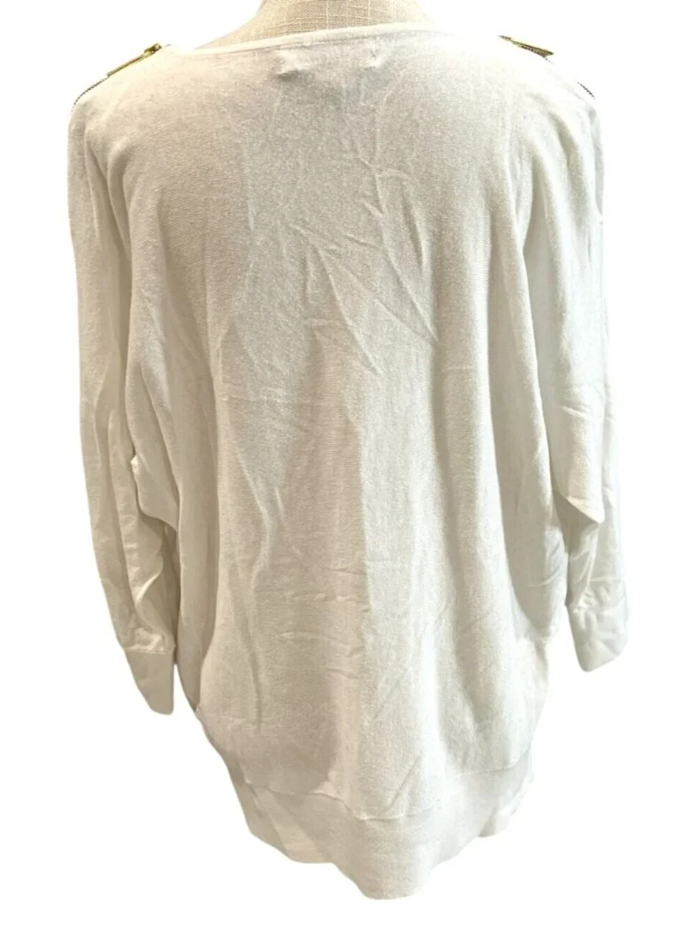 Michael Kors White Cowl Neck Sweater With Gold Zipper Accents Size M